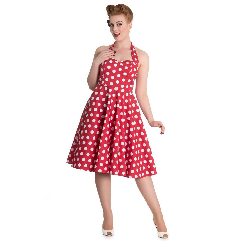 Queen of Holloway Red White Polka Dot Halter Swing Dress 50s Rockabilly Retro XS